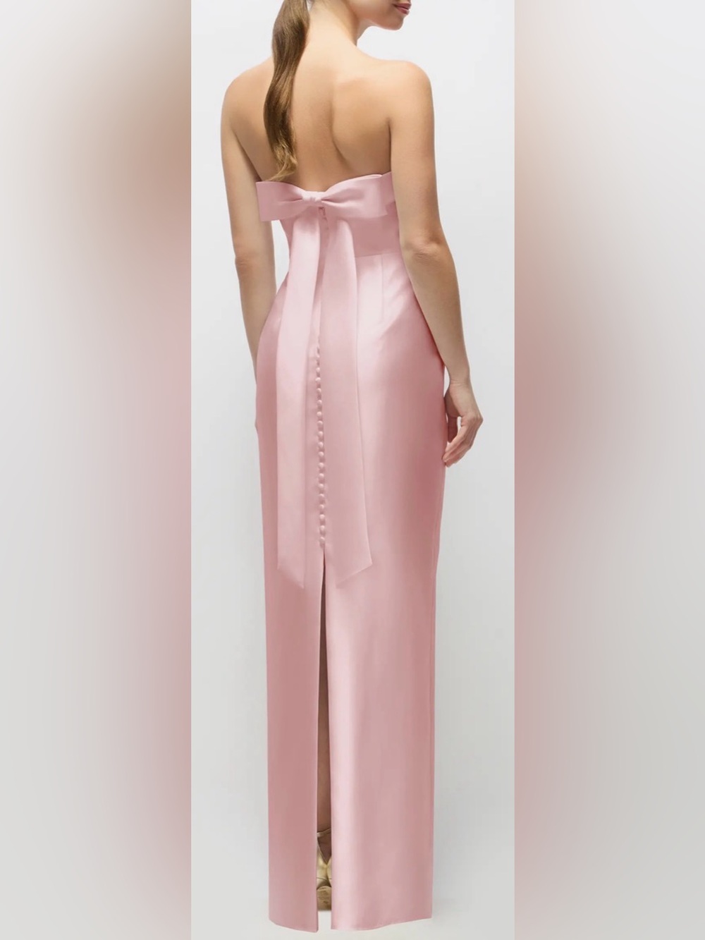 NEW Alfred Sung Eliza Bow Back Strapless Ballet Pink Satin Column Gown SZ 4 - Picture 2 of 8